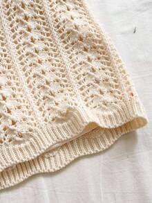 Soleia Set de 2 piezas de top de punto con escote halter calado y shorts de punto de unicolor para mujer - Albaricoque - Ver 6