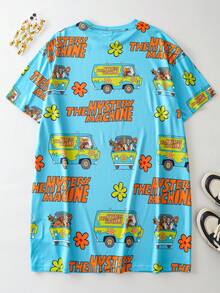 SCOOBY-DOO X SHEIN 大码女式夏季印花宽松落肩短袖睡裙，哞哞睡衣 - 彩色 - 查看 2