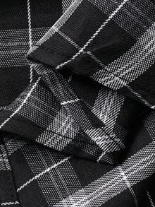 FRIFUL 女士弹力腰格子撞色网纱休闲裙 - 黑色 - 查看 7