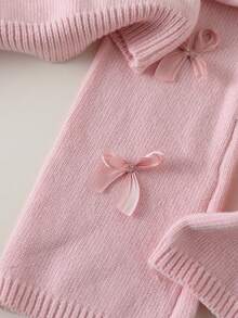 SHEIN Baby Mädchen Schleifenakzent Einfarbig Hochwertig Detailliert Herbst/Winter Essenziell Süß Lässig Vielseitig Koreanischer Stil Bezaubernde Prinzessin Rosa Geeignet für Urlaub, Familientreffen, Vergnügungspark, Weihnachten, Reisen, Zuhause Spielen Gestrickter Pullover & Hose Set - Babypink - Übersicht 6