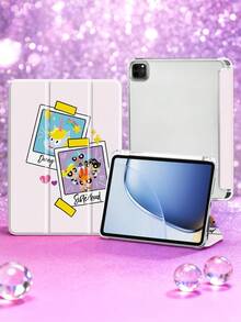 THE POWERPUFF GIRLS X SHEIN 1个可爱创意卡通花朵、泡泡、毛茛图案简约防震时尚平板电脑保护套，万圣节和圣诞节礼物，兼容三星Galaxy Tab、iPad 10代、iPad 7/8/9代（10.2英寸） - 彩色 - 查看 4