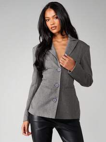MISSGUIDED Professional Wool Blazer With Tailored Lapels Button Closure And Belt Detail For Office Work - Dark Grey - View 3