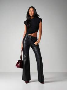 MISSGUIDED Sleeveless Knot Detail Tank Top Casual Twisted Hem Basic - Black - View 4