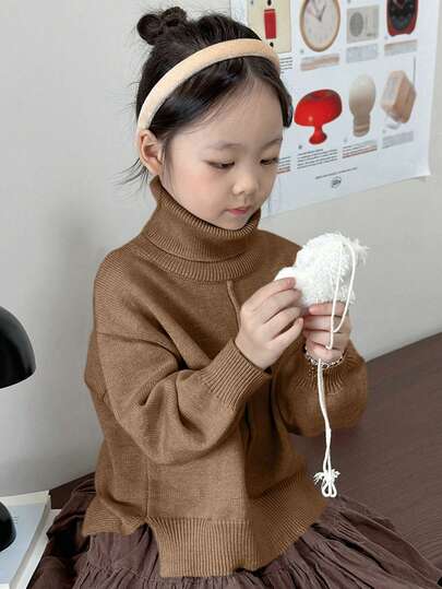 Dazy Kids 女童纯色高领毛衣，秋季