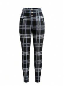 SHEIN Clasi Quần dài nữ thanh lịch, cạp cao, kẻ caro, dáng ôm, chất liệu co giãn, phù hợp cho đi làm hàng ngày và nhiều dịp khác nhau, thích hợp cho mùa thu và Lễ Tạ ơn. Quần kẻ caro nữ, quần sọc kẻ, quần cạp cao nữ, quần nữ kiểu jeggings thường ngày cho nữ, quần mùa đông cho nữ. - Nhiều màu - Xem 3