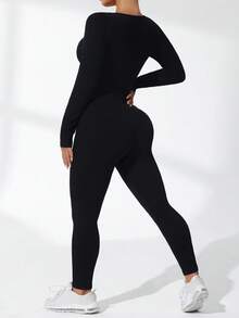 Rhythm Era 无缝高弹力运动瑜伽健身黑色连体衣