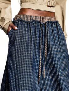 LYSMO 2026 New Arrive Minimalism Spring/Summer  Women's Drawstring Waist Pocket Plaid Wide Leg Loose Casual Pants - Multicolor - View 8