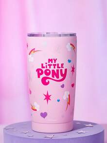 My Little Pony X SHEIN 20 Oz / 600 Ml Printed Stainless Steel Flat Bottom Insulated Cup With Cup Lid,Gift Ideas - Pink - View 4