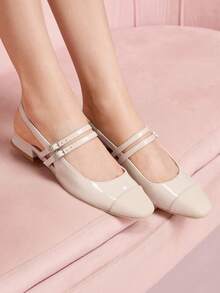 CUCCOO DOLLMOD Giày bệt Mary Jane màu be đơn giản dành cho nữ có quai sau, thích hợp để đi làm, hẹn hò, tụ tập, tiệc tùng, ngày lễ - Màu be - Xem 9