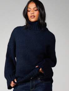 MISSGUIDED 秋冬季保暖叠穿必备的超大高领粗针织套头毛衣 - 寶藍色 - 查看 5