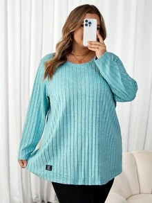 SHEIN CURVE+ Áo thun nữ cỡ lớn có chi tiết nối chữ - màu xanh lá - Xem 6