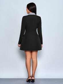 SOLERSUN Women's Autumn Winter Elegant Business Daily Wear Fashionable Casual Everyday Color Block Long Sleeve Short Dress,Button Details Striped Print Patchwork Shor Dress With 2 In 1 Look, Winter Women Clothes , Fall Cloth For Women - Black - View 2