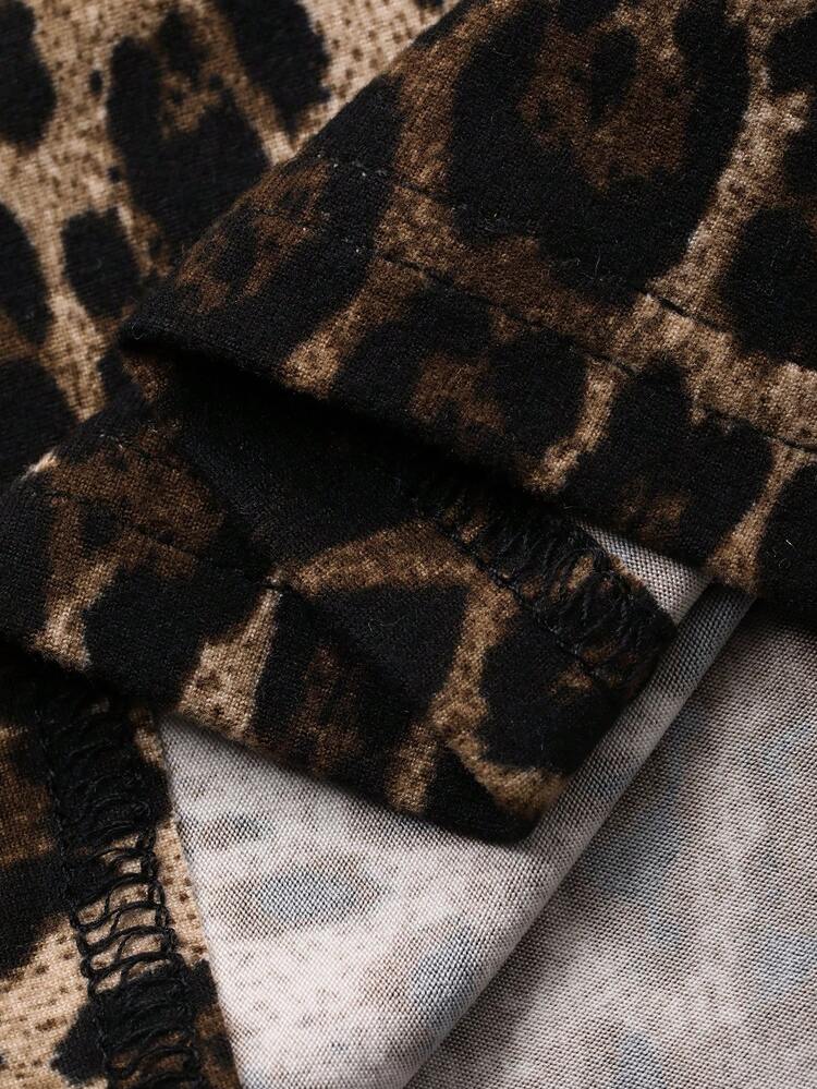 Women's Leopard Print Crew Neck Long Sleeve Fitted Casual T-Shirt