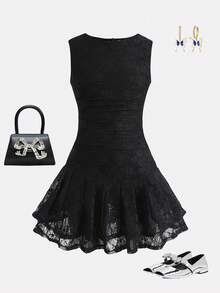 SHEIN Tween Girls' Casual Solid Color Sleeveless Round Neck Dress رمضان - Black - View 2