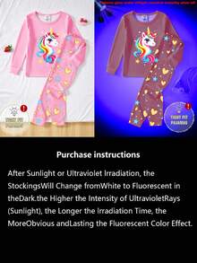 2pcs/Set Tween Girls Pajamas, New Autumn Glow-In-The-Dark Cute Unicorn Print Pink Knit Long Sleeve Top Paired With All-Over Heart & Star Print Leggings, Skin-Friendly & Comfortable Tight Fit Pajama Set, Great New Year Gift - Pink - View 4