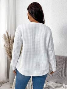 SHEIN CURVE+ 大码女式休闲纹理面料宽松连帽衫，适合女式秋装、冬装、CURVE PLUS - 白色 - 查看 2