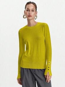 Lumivelle 百搭圆领休闲百搭长袖针织汗衫 - 綠色 - 查看 6