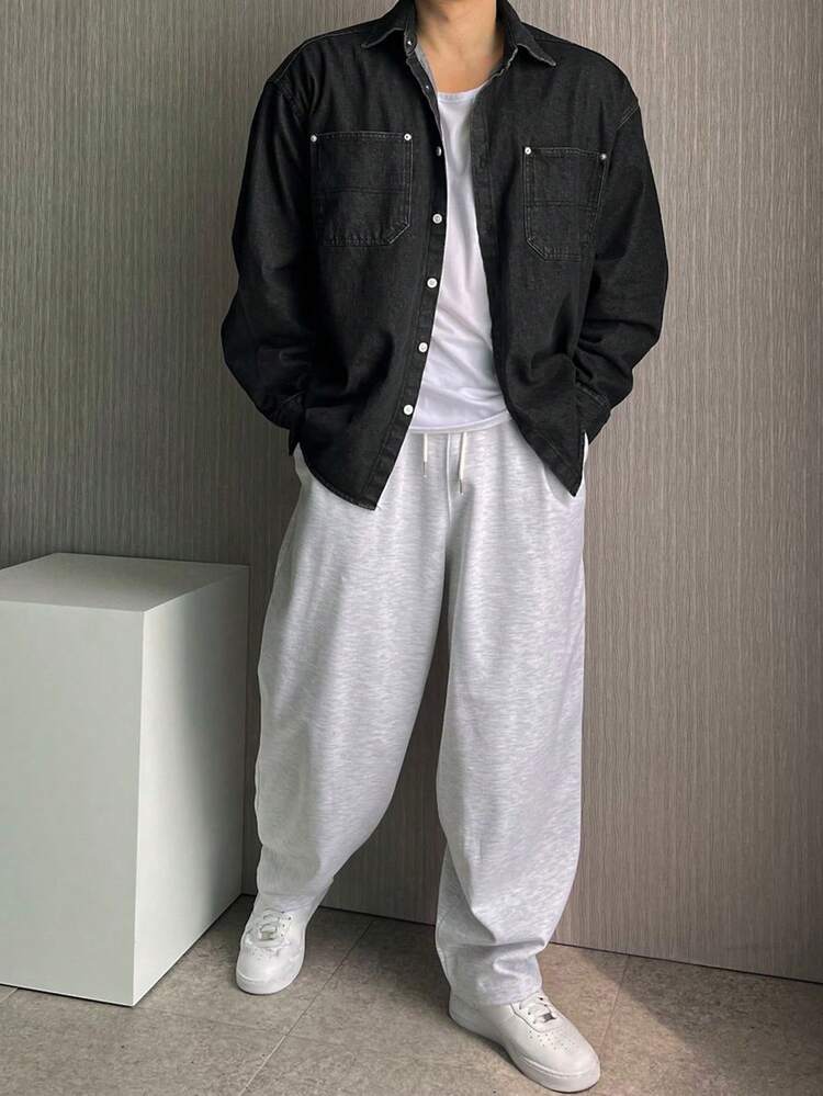 Men's Black Washed Vintage Denim Shirt, Autumn