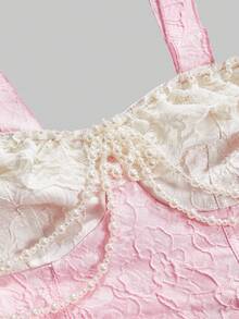 ROMWE Kawaii Áo cánh buộc phía trước bằng vải satin ren Victoria cổ điển dành cho nữ, màu hồng bồng bềnh - Nhiều màu - Xem 3