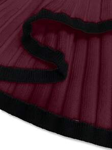 Franclia Sweater Pullover Leher V Berlapis Putih Elegan dan Unik Terbaru untuk Wanita, Musim Gugur/Dingin - Burgundy - View 8