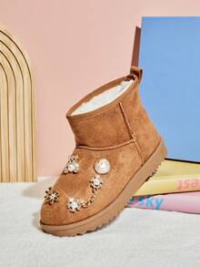 Mini mi #GlamSteps 儿童珍珠泰迪熊装饰绒面革棕褐色短靴 – 舒适保暖，适合日常冒险 - 紫紅色 - 查看 7