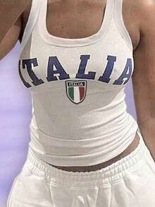 INAWLY Women Summer Simple Letter & Flag Printed Tank Top Graphic Tees Women Tops - White - View 3