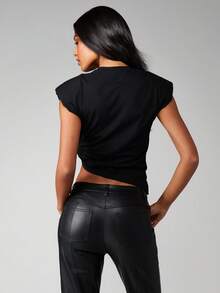 MISSGUIDED Sleeveless Knot Detail Tank Top Casual Twisted Hem Basic - Black - View 2