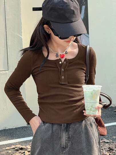 DAZY 少女纯色针织长袖T恤