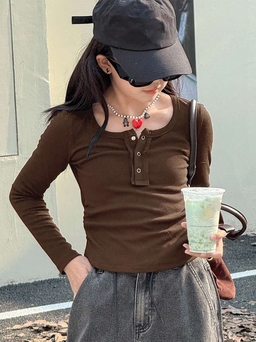 DAZY 少女纯色针织长袖T恤