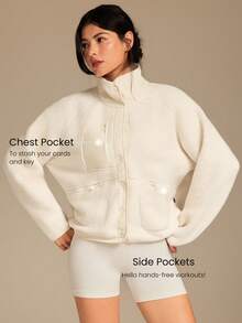 GLOWMODE 舒适厚实摇粒绒柔软保暖宽松弹力下摆夹克带多个口袋日常休闲冬季