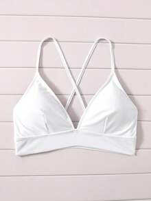 SHEIN Swim Áo bikini Hội Chữ thập màu trơn Thanh lịch - trắng - Xem 3
