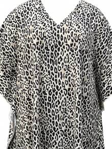 INAWLY 女士豹纹 V 领蝙蝠袖连衣裙 - 彩色 - 查看 3