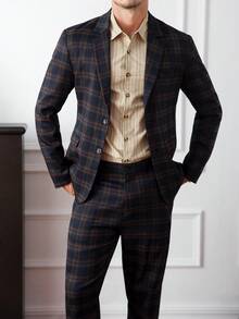 Core Aspect 老钱风格，男士格子简约休闲长袖西装外套和长裤套装，男士西装外套和长裤，男士格子西装外套套装，男士正装套装，男士商务正式格子西装多色梭织面料西装外套 - 彩色 - 查看 1