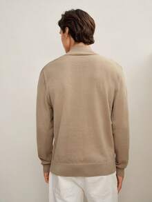 RONVEXI Suéter casual con media cartera y cremallera de manga larga para hombre, otoño/invierno - Caqui - Ver 4