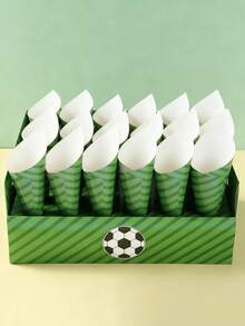 30 piezas de tarjetas con estilo de fútbol y 1 pieza de cinta adhesiva doble cara, cono de papel confeti DIY, cono de papel para galletas y caramelos, suministros de decoración para fiesta de cumpleaños con tema deportivo, bandeja no incluida - Multicolor - Ver 2