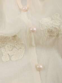 Franclia New Elegant Loose Fit Blouse With Embroidered Tencel Fabric, Lantern Sleeves, Suitable For Spring, Summer, Fall, Vacation - Apricot - View 5