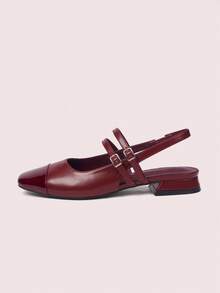 CUCCOO DOLLMOD Women Double Buckle Hollow Fashionable High Heels Spring Shoes Spring Break Easter For Christmas - Burgundy - View 3