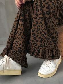 FRIFUL 豹纹休闲宽松阔腿舒适带口袋女裤 - 棕色 - 查看 4