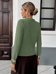 Pariaura 女式格子圆领长袖单排扣休闲针织开衫，秋冬 - 彩色 - 查看 2