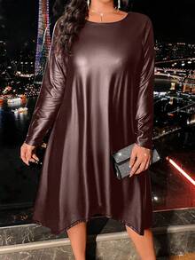 Plus Size Women Casual Solid Color Long Sleeve Dress