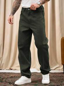 RivetRise 男士休闲宽松口袋牛仔裤 - 軍綠色 - 查看 4