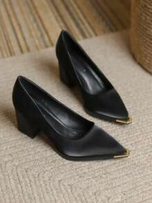 Zapatos de tacón alto de primavera y otoño negros con punta fina, versátiles, de moda, con estilo sexy, antideslizantes y sin puntera, Zapatos de tacón de mujer - Negro - Ver 4