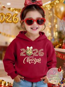 女童水钻印花红色连帽卫衣，舒适的秋冬款式 - 紅色 - 查看 1