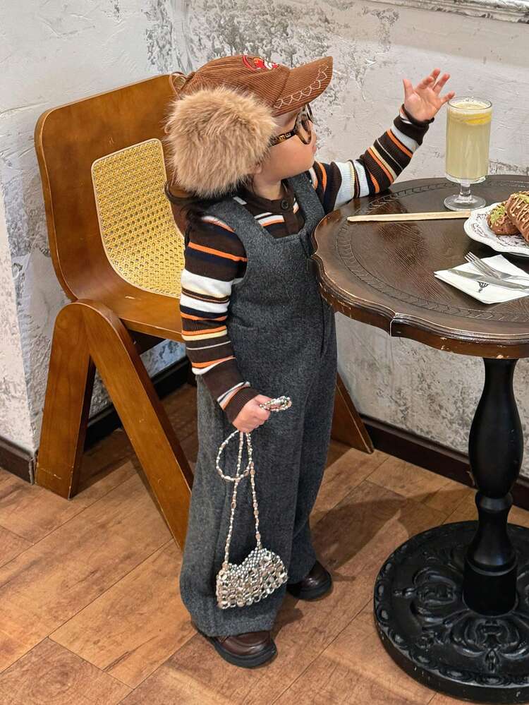 Baby Girl Solid Color Casual Loose Wide Leg Jumpsuit, Autumn/Winter