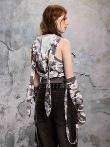 ROMWE Avant 街头风时尚迷彩连帽夹克，铆钉兔耳背心，修身款 - 彩色 - 查看 3