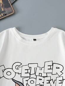 TOM & JERRY X SHEIN Men's Casual Letter & Cartoon Graphic Round Neck Short Sleeve T-Shirt, Summer