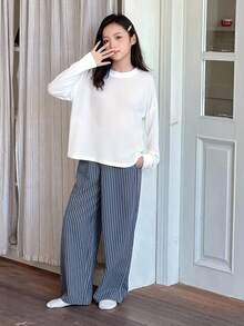 DAZY 2pcs Tween Girls Crew Neck Long Sleeve Knit Top And Pants Loungewear Set, Fall - White - View 2