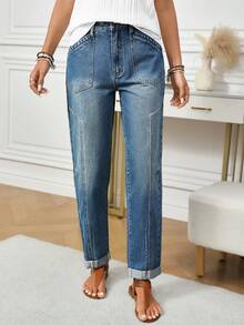 EMERY ROSE Quần Jeans Mom Jeans Denim Cuffed Thời Trang Cho Nữ - Rửa trung bình - Xem 4
