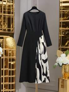 Franclia Vestido largo de mujer minimalista de gasa plisada con cinturón - Negro - Ver 2