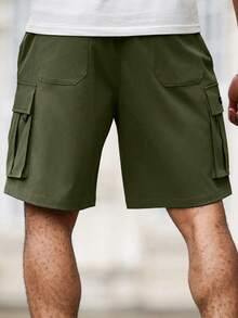 Manfinity Homme Plus Size Men's Drawstring Waist Cargo Pocket Casual Shorts